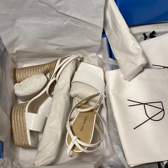 NWT Paul Andrew patent leather square toe strappy espadrille platform sandals